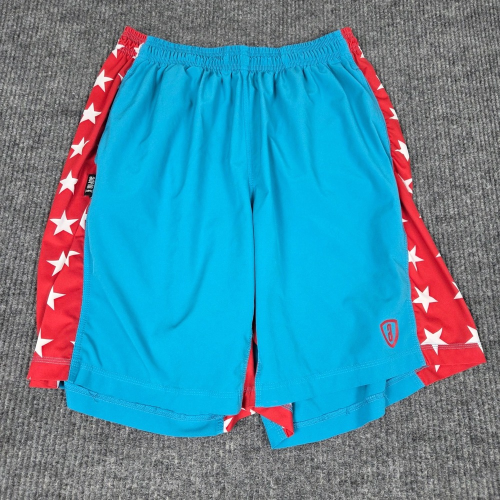 Adrenaline Mens Lacrosse Shorts Teal‎ Blue Red White Stars Athletic Size Large